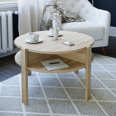 Tobago Round Coffee Table with Open Shelf in Sonoma Oak