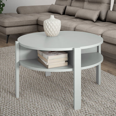 Tobago Round Coffee Table with Open Shelf in Grey