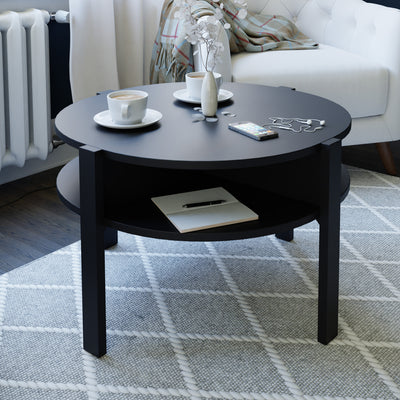 Tobago Round Coffee Table with Open Shelf in Black
