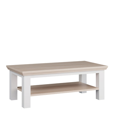 Pontypool Large Rectangular Coffee Table with Shelf in White and Riva Oak