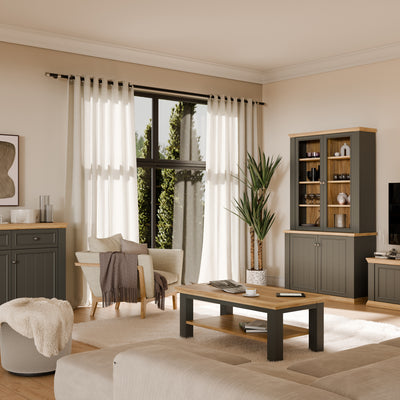 Pontypool Large Rectangular Coffee Table with Shelf in Grey and Mauvella Oak