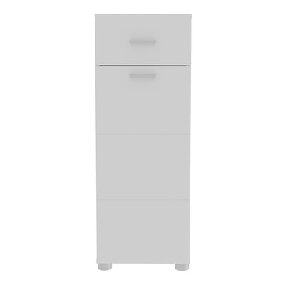 Ice Cave Bathroom Storage Cupboard with 1 Door & 1 Drawer with Silver Handles in White with White High Gloss Door
