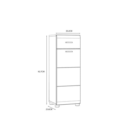 Ice Cave Bathroom Storage Cupboard with 1 Door & 1 Drawer with Silver Handles in White with White High Gloss Door