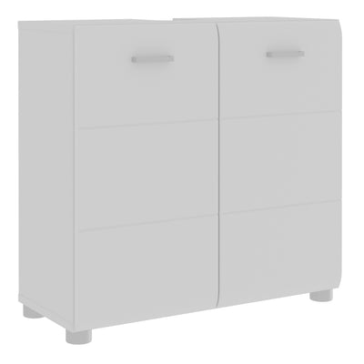 Ice Cave Under Sink Bathroom Cabinet with 2 Doors & Silver Handles in White with White High Gloss Doors