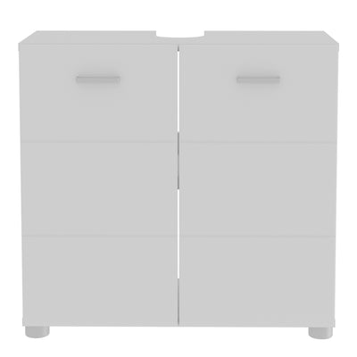 Ice Cave Under Sink Bathroom Cabinet with 2 Doors & Silver Handles in White with White High Gloss Doors