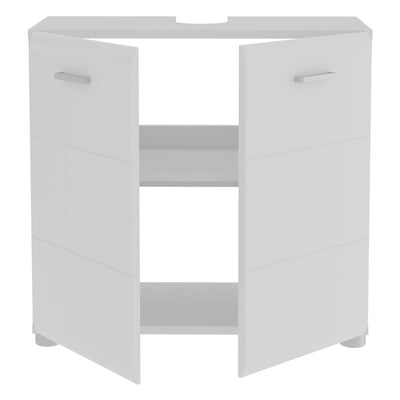 Ice Cave Under Sink Bathroom Cabinet with 2 Doors & Silver Handles in White with White High Gloss Doors