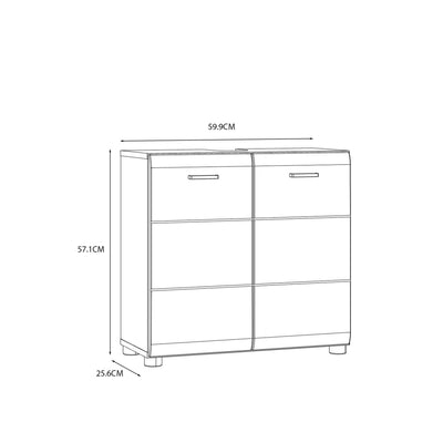 Ice Cave Under Sink Bathroom Cabinet with 2 Doors & Silver Handles in White with White High Gloss Doors