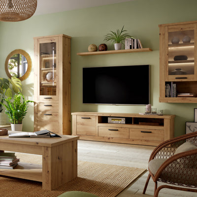 Corona 2 Drawer 1 Door Coffee TV Unit in Artisan Oak – FTG, view 5