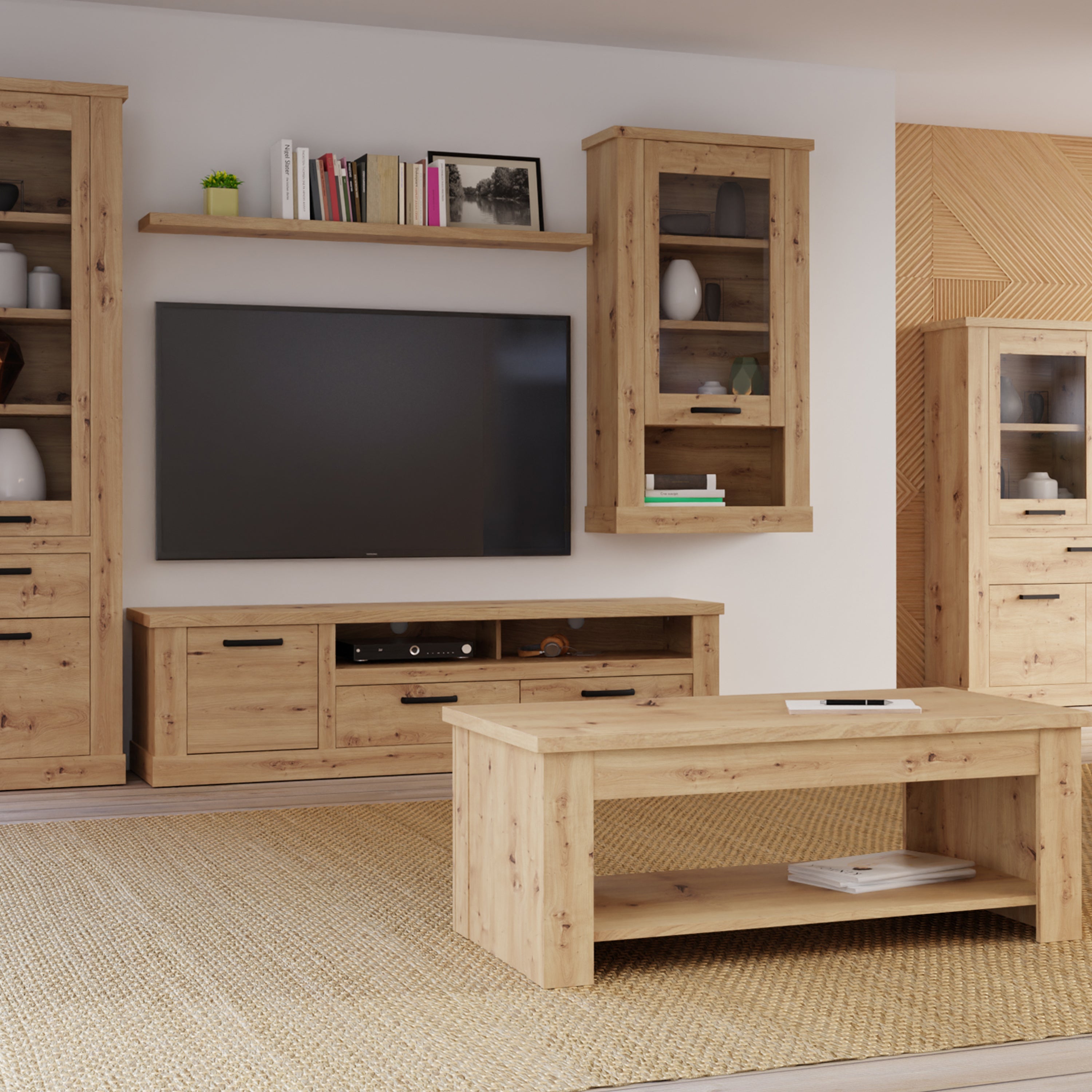 Corona 2 Drawer 1 Door Coffee TV Unit in Artisan Oak – FTG, view 7