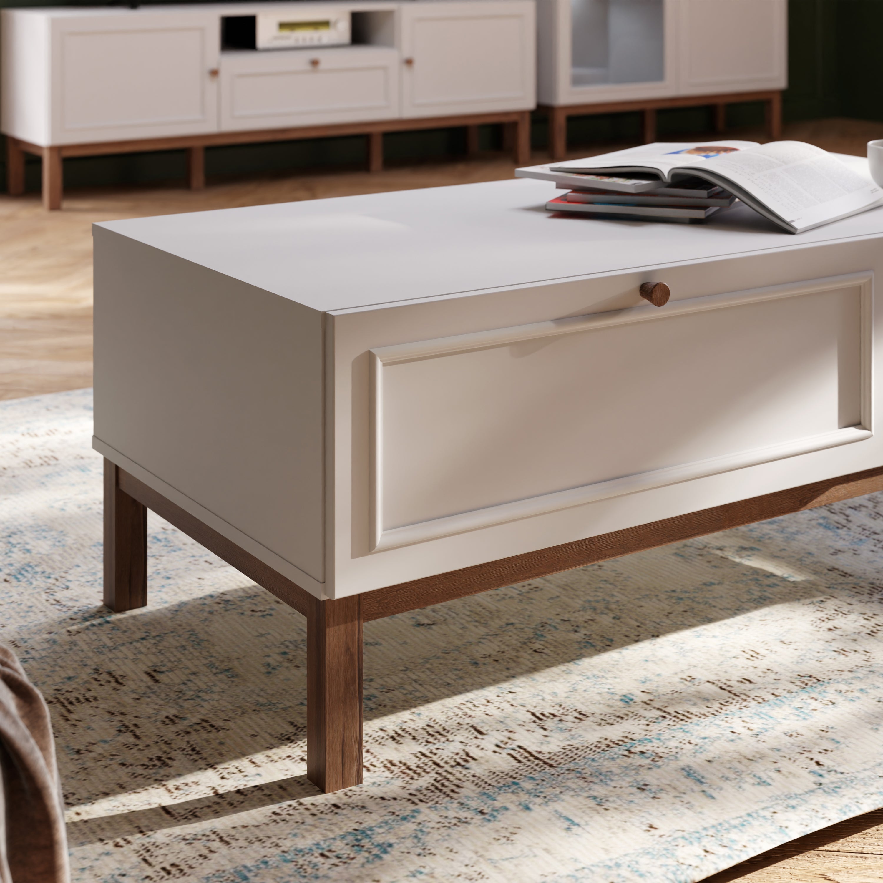 Wensley 1 Drawer Coffee Table in Light Grey and Oak – FTG, view 6