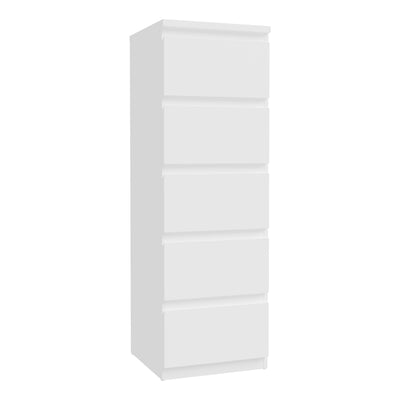 Edmore 5 Drawer Tall Narrow Chest in White