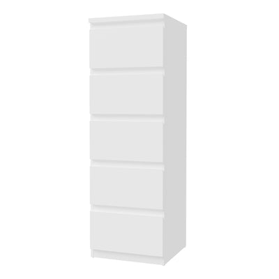 Edmore 5 Drawer Tall Narrow Chest in White