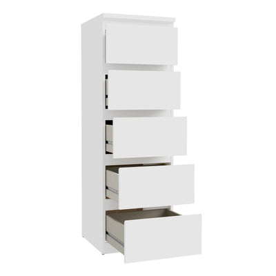 Edmore 5 Drawer Tall Narrow Chest in White