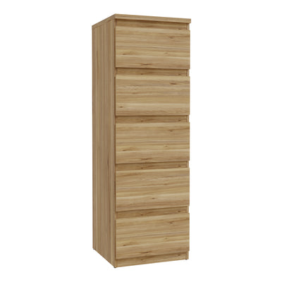 Edmore 5 Drawer Tall Narrow Chest in Mauvella Oak