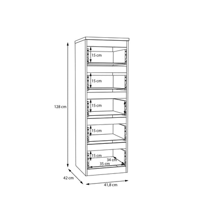Edmore 5 Drawer Tall Narrow Chest in Mauvella Oak
