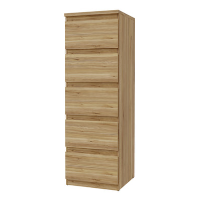 Edmore 5 Drawer Tall Narrow Chest in Mauvella Oak