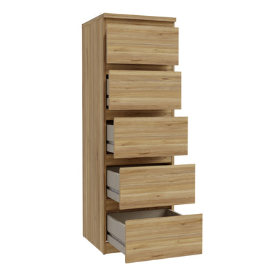 Edmore 5 Drawer Tall Narrow Chest in Mauvella Oak