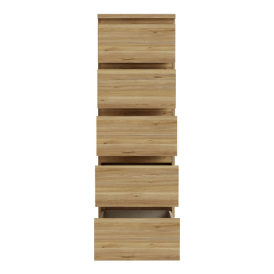 Edmore 5 Drawer Tall Narrow Chest in Mauvella Oak