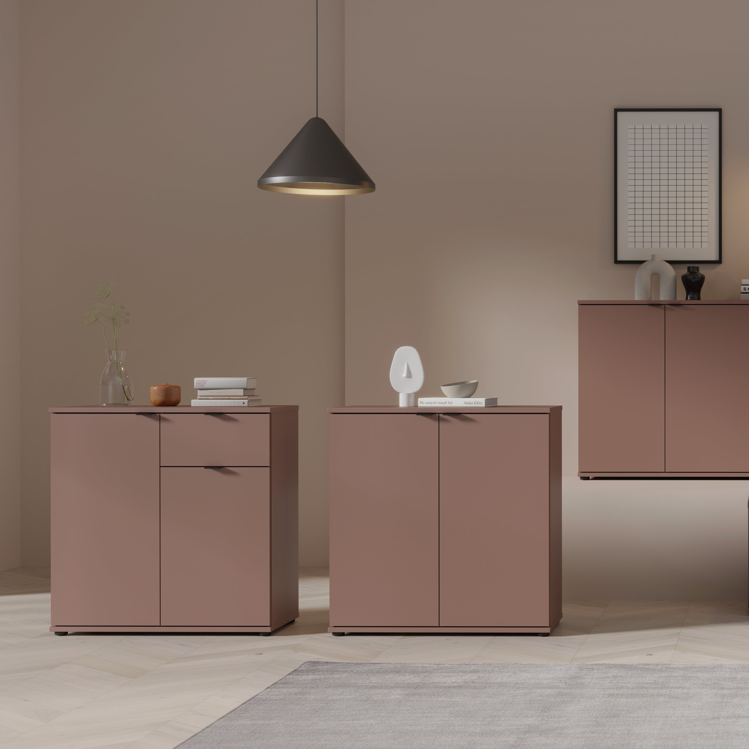 Ganymede 2 Door Cupboard with Drawer in Terracotta