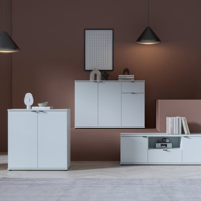 Ganymede Wide 3 Door Cupboard with Drawer in Light Grey