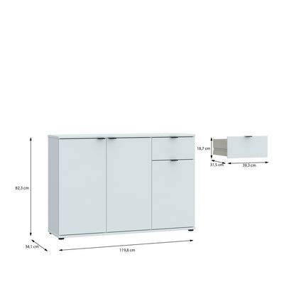 Ganymede Wide 3 Door Cupboard with Drawer in Light Grey