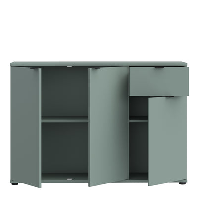 Ganymede Wide 3 Door Cupboard with Drawer in Sage Green