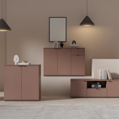 Ganymede Wide 3 Door Cupboard with Drawer in Terracotta