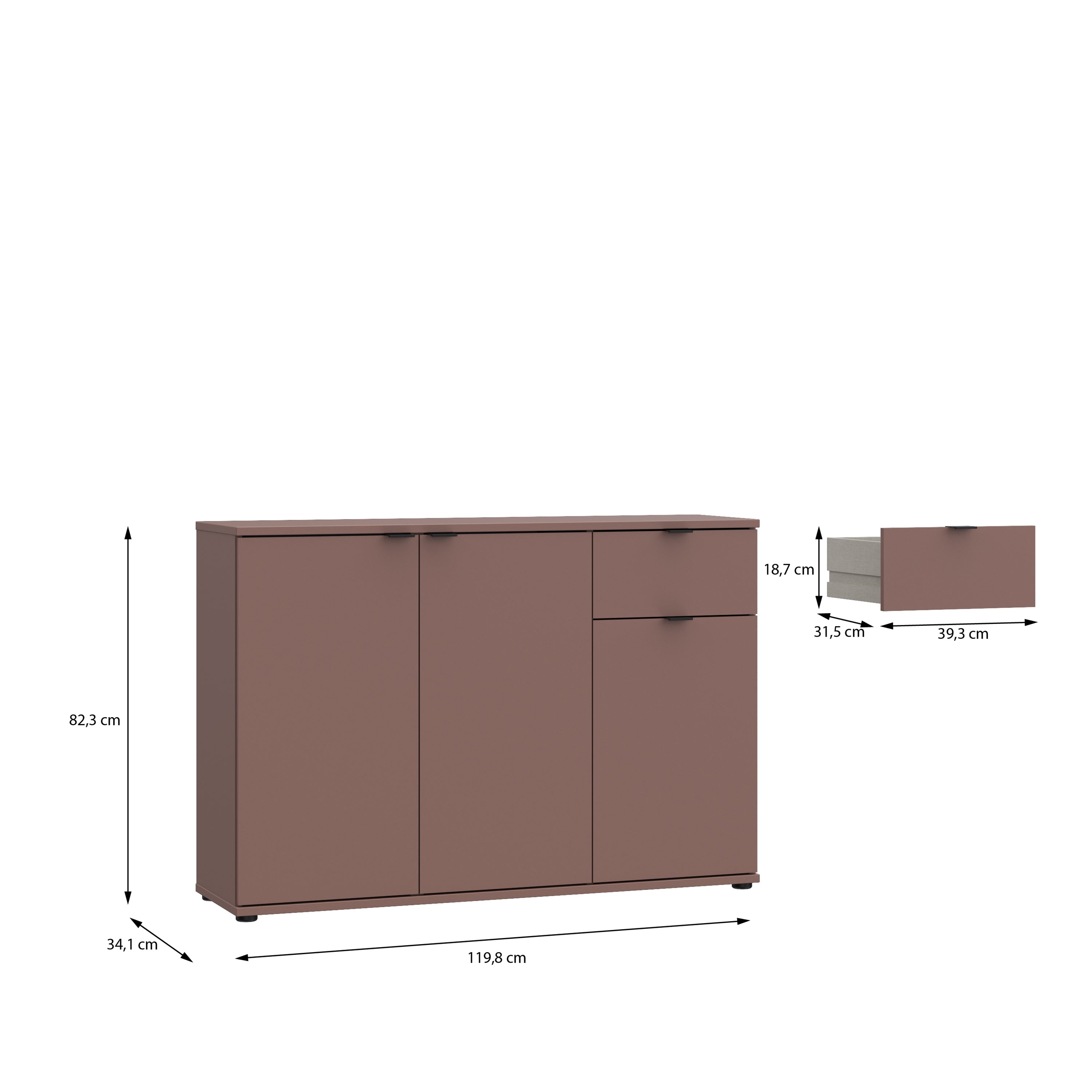 Ganymede Wide 3 Door Cupboard with Drawer in Terracotta