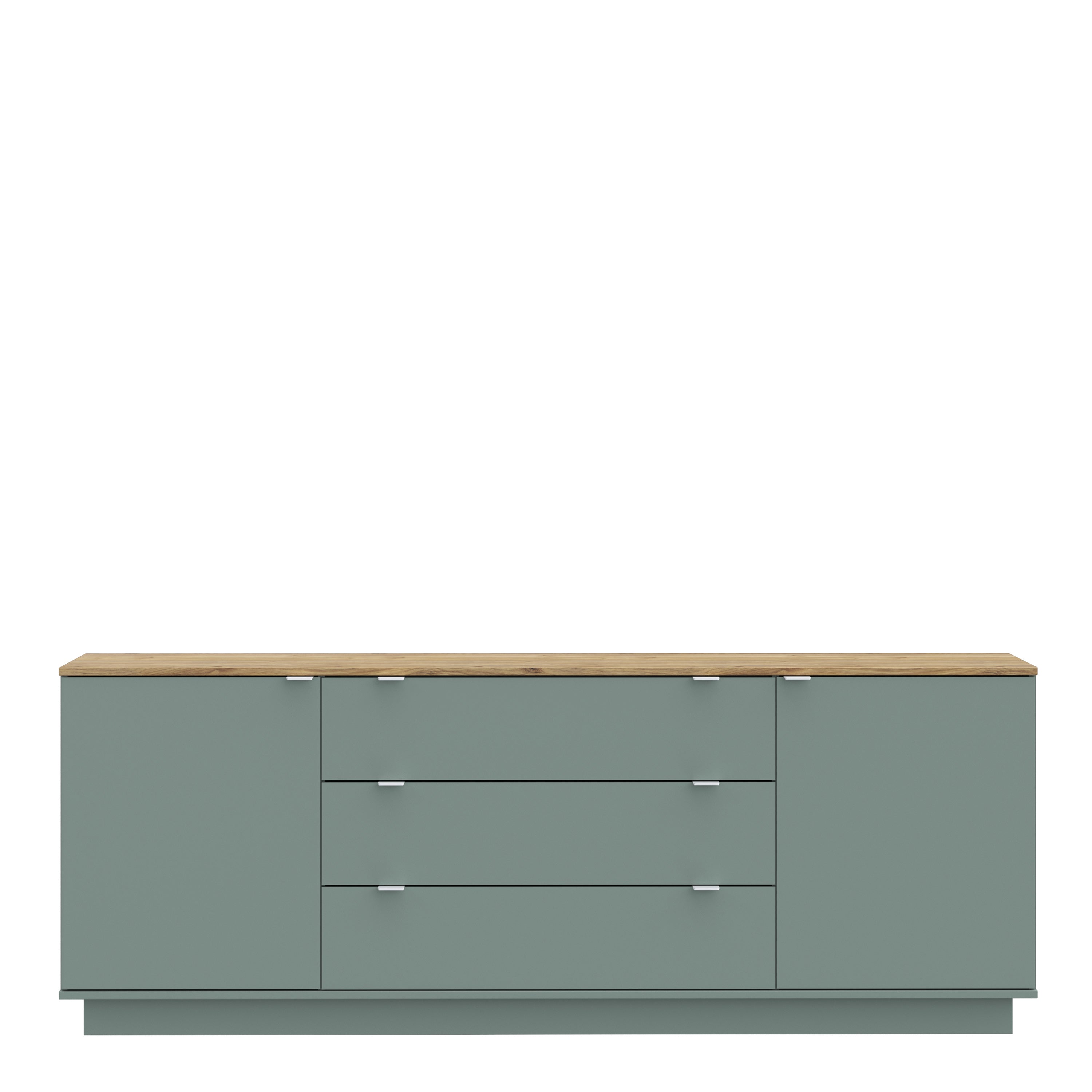 Ganymede Large Sideboard with 3 Drawers & 2 Doors in Mauvella Oak and Sage