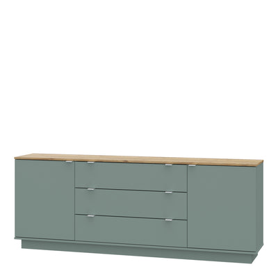 Ganymede Large Sideboard with 3 Drawers & 2 Doors in Mauvella Oak and Sage