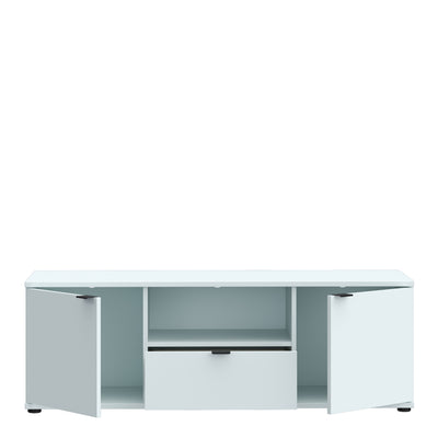 Ganymede Wide TV Unit with Open Shelf, Drawer & 2 Doors in Light Grey