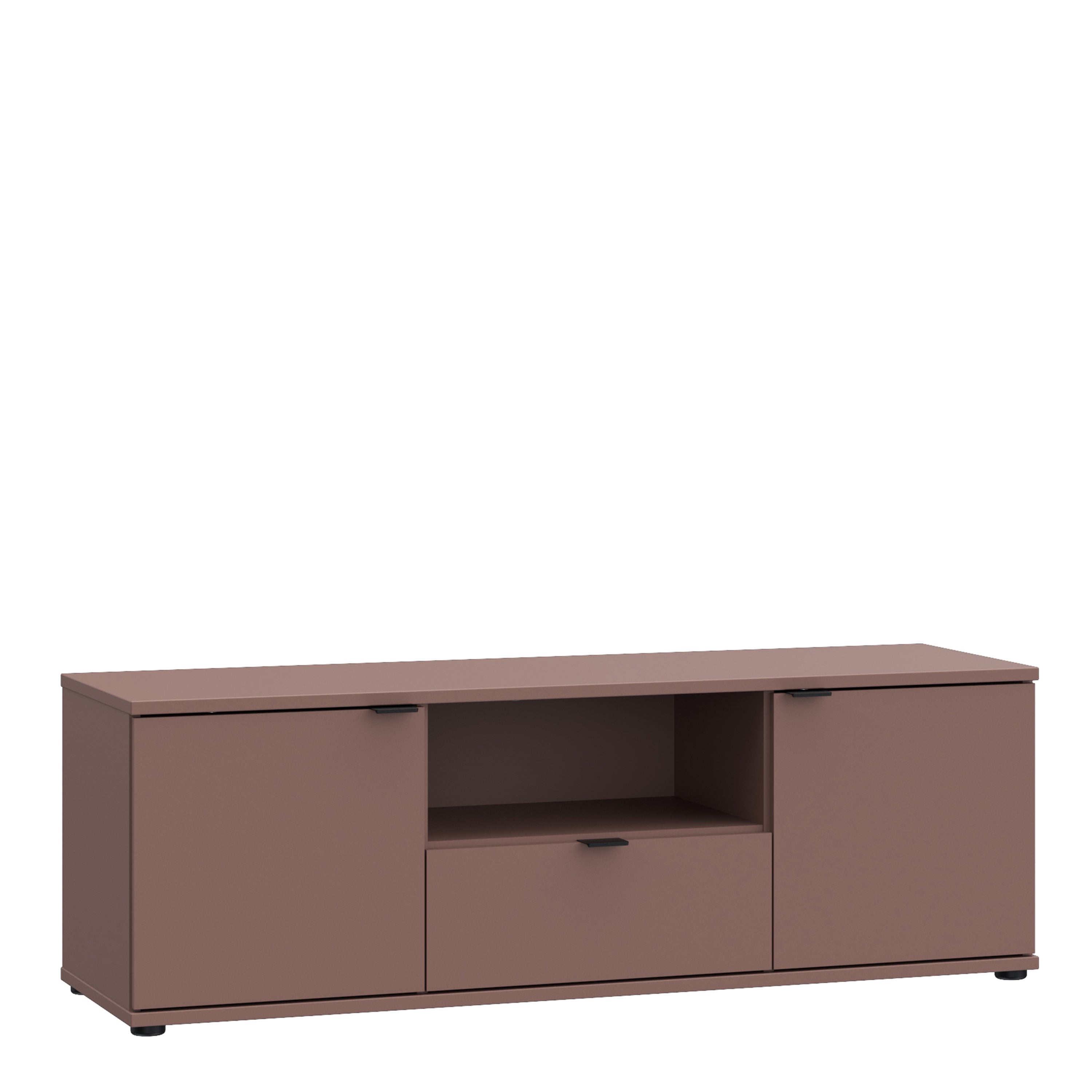 Ganymede Wide TV Unit with Open Shelf, Drawer & 2 Doors in Terracotta