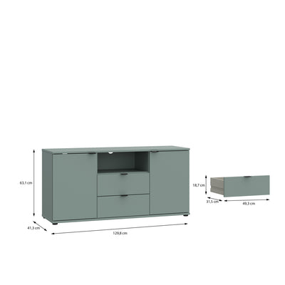 Ganymede TV Unit with Open Shelf, Drawer & 2 Doors in Sage Green