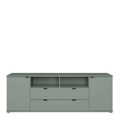 Ganymede Wide TV Unit with Open Shelving, 2 Drawers & 2 Doors in Sage Green