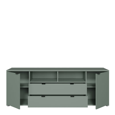 Ganymede Wide TV Unit with Open Shelving, 2 Drawers & 2 Doors in Sage Green