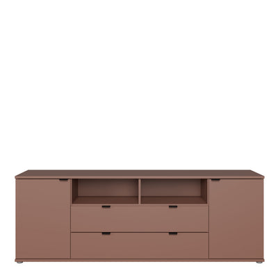 Ganymede Wide TV Unit with Open Shelving, 2 Drawers & 2 Doors in Terracotta