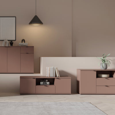 Ganymede Wide TV Unit with Open Shelving, 2 Drawers & 2 Doors in Terracotta