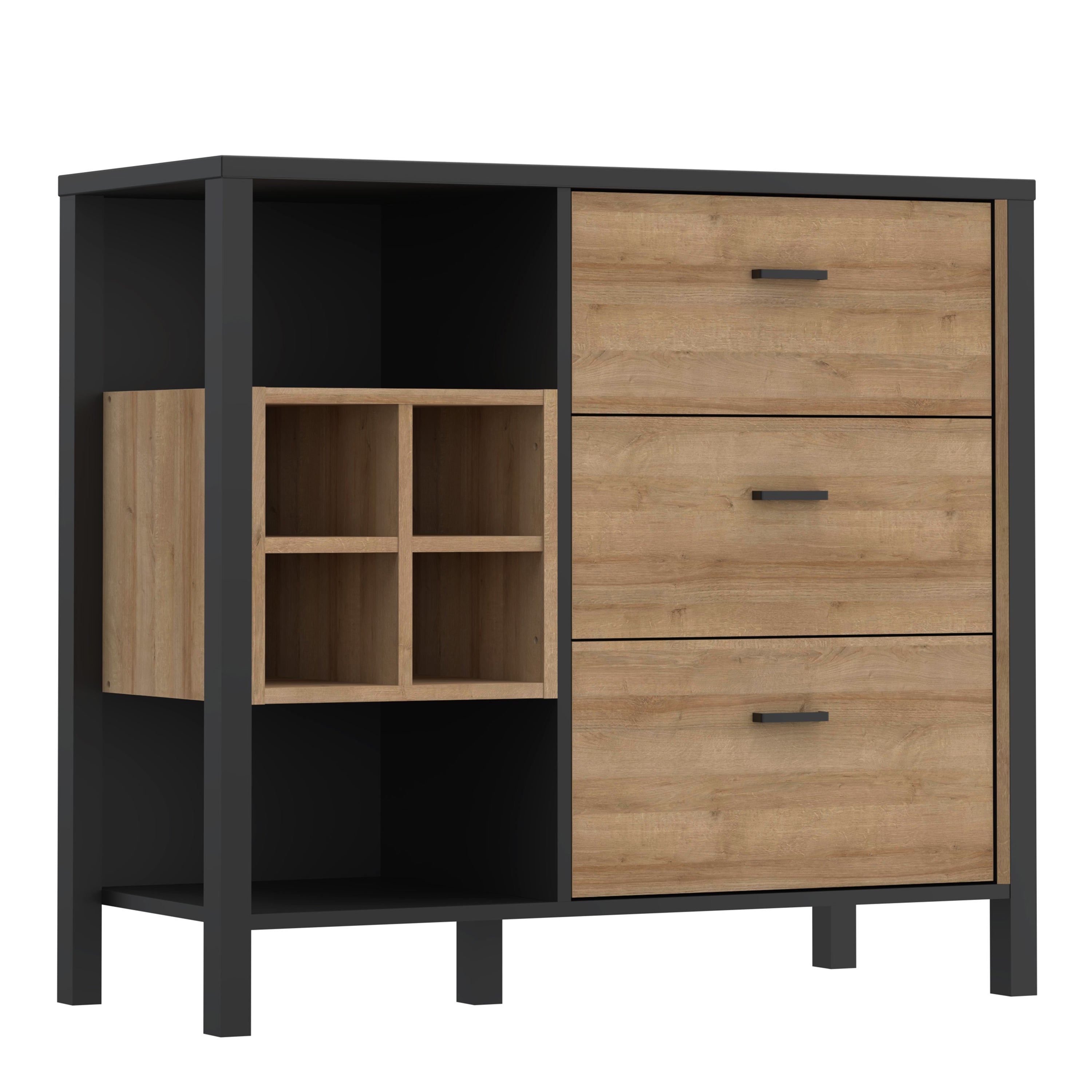 High Rock 3 Drawer Display Chest in Matt Black/Riviera Oak – FTG