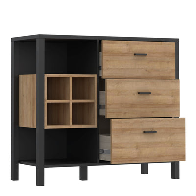 High Rock 3 Drawer Display Chest in Matt Black/Riviera Oak – FTG, view 4