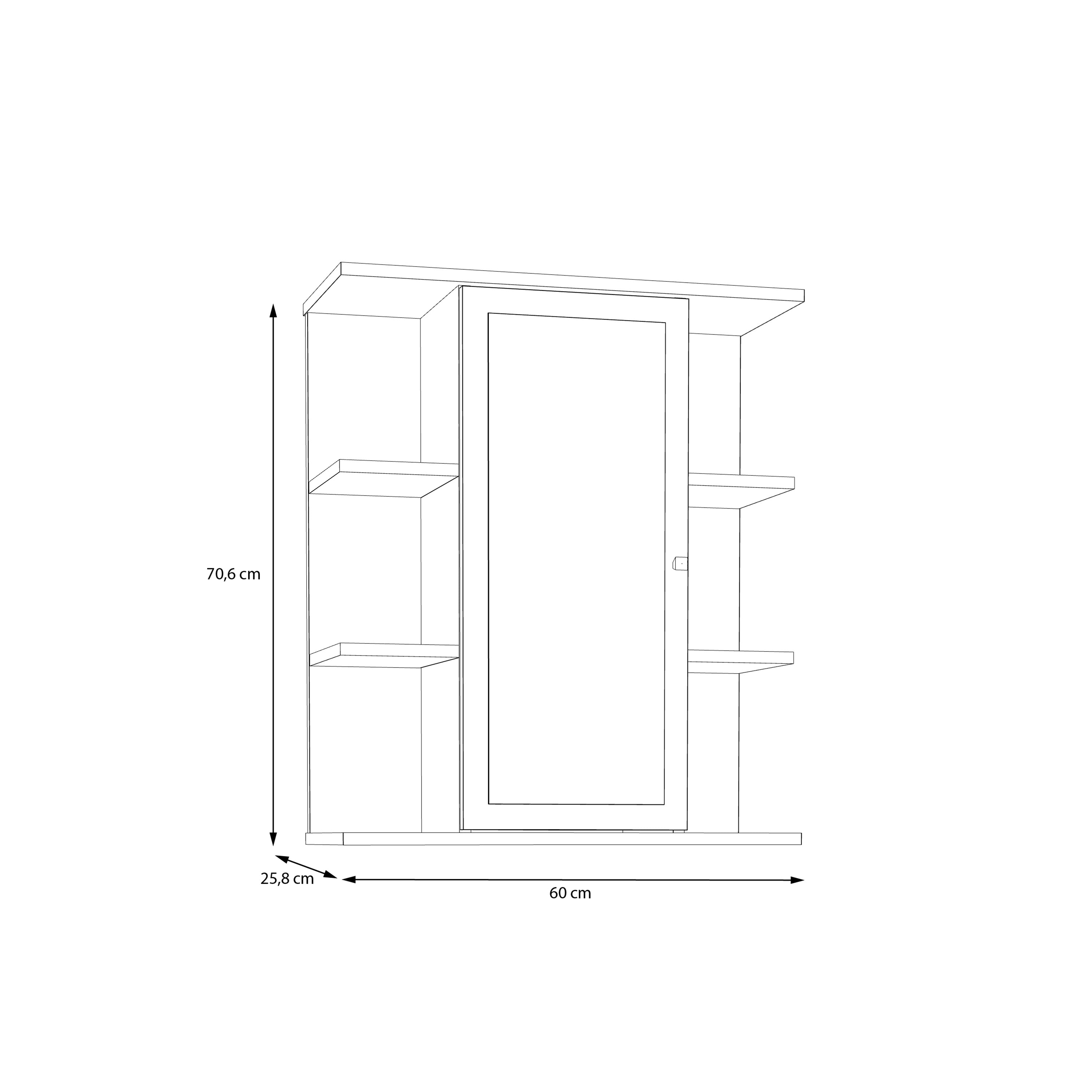 Ipsarion Hanging Cupboard with 1 Mirror Door, 6 Shelves & Silver Handle in White