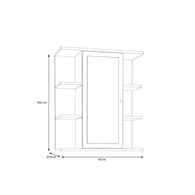 Ipsarion Hanging Cupboard with 1 Mirror Door, 6 Shelves & Silver Handle in White