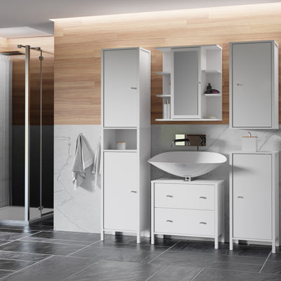 Ipsarion Under Sink Bathroom Storage Unit with 1 Door & Silver Handle in White