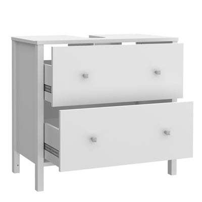 Ipsarion Under Sink Bathroom Storage Unit with 2 Drawers & Silver Handles in White