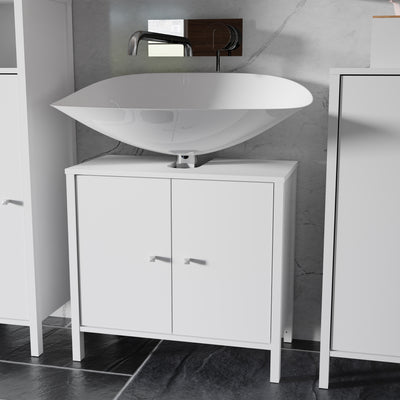 Ipsarion Under Sink Bathroom Storage Unit with 2 Doors & Silver Handles in White