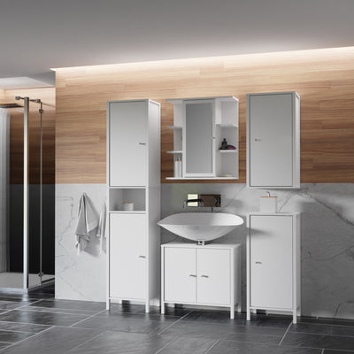 Ipsarion Under Sink Bathroom Storage Unit with 2 Doors & Silver Handles in White