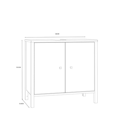 Ipsarion Under Sink Bathroom Storage Unit with 2 Doors & Silver Handles in White