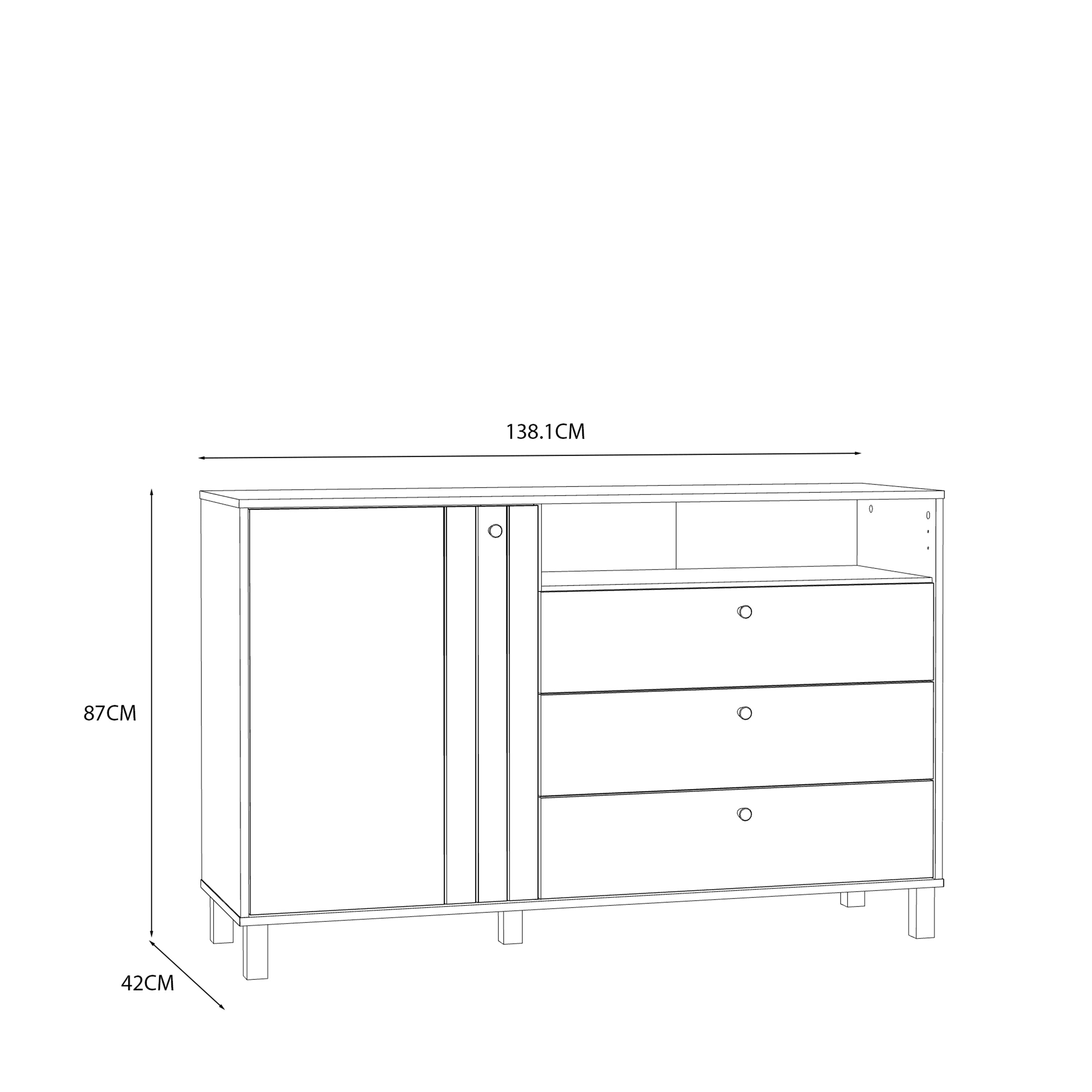 Grafton 1 Door 3 Drawer Chest In Cream and Oak – FTG, view 10
