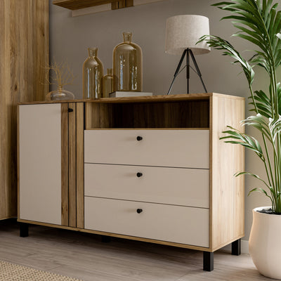 Grafton 1 Door 3 Drawer Chest In Cream and Oak – FTG, view 7