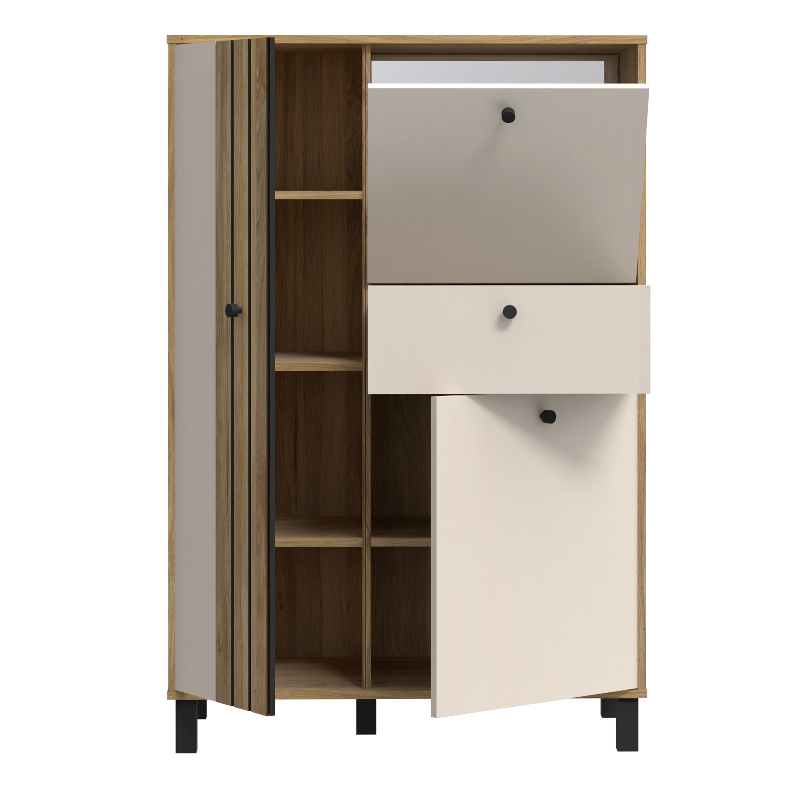 Grafton 3 Door 1 Drawer Cabinet In Cream and Oak – FTG, view 3