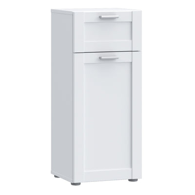 Lokko Bathroom Storage Unit with 1 Door & 1 Drawer with Silver Handles in White